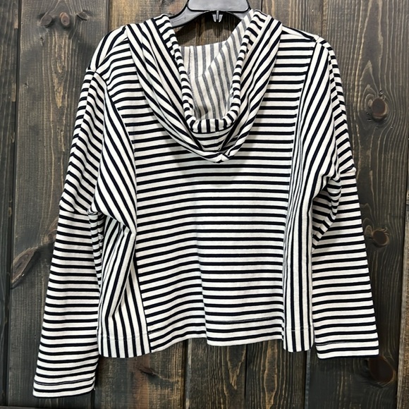 Jane & Delancey Striped Hoodie L Nautical Sweater Casual All Seasons Boho Crop - Picture 5 of 9